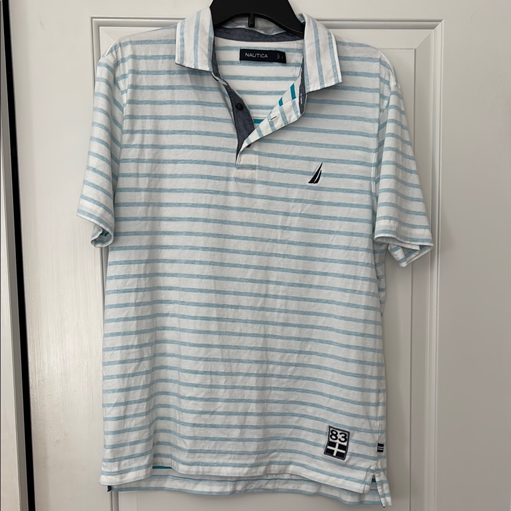 Nautica Men's Blue Striped Polo Shirt